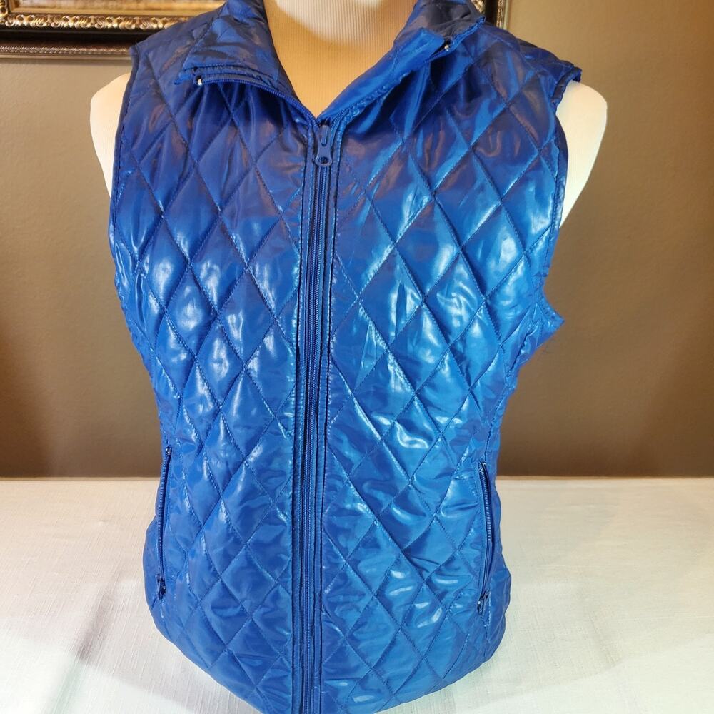 Womens Medium Blue Diamond Quilted Full Zip Puffer Vest Outerwear Top